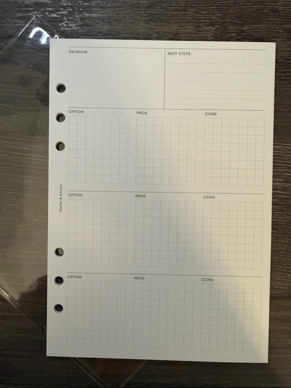 Cloth & Paper - Decision Making Planner inserts
